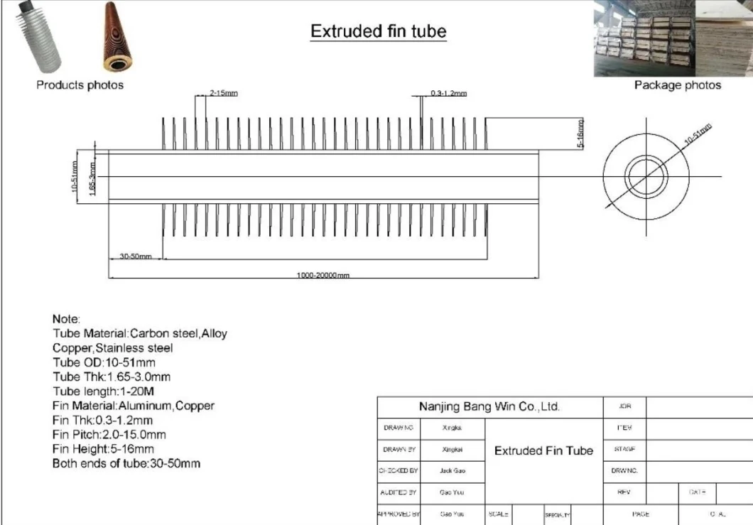 Stainless Steel or Carbon Steel Coil Extruded Fin Tube for Heat Exchanger, Finning Tube, Fin Pipe, Ribbed Tube, Slotted Pipe, Grooved Tube